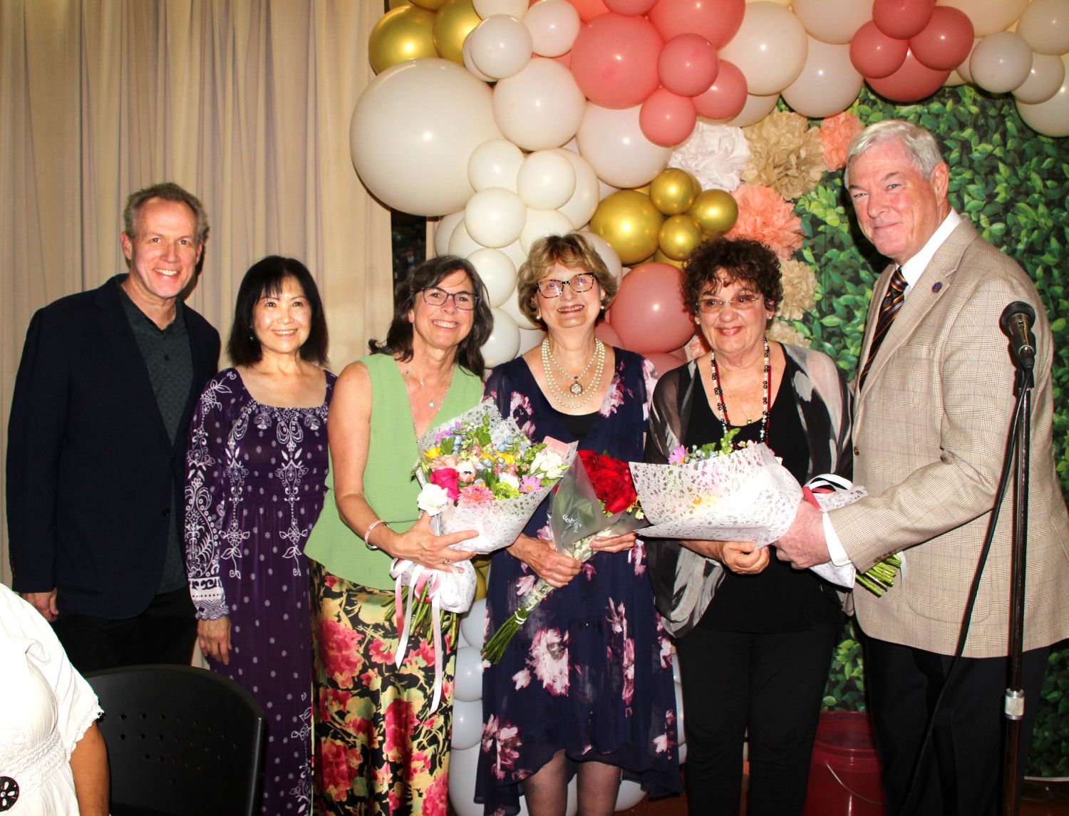 | The South Pasadenan | South Pasadena News PHOTO: Henk Friezer | The South Pasadenan | Board members of the Senior Citizens Foundation of South Pasadena with Senior Champion honorees, L-R: Mark Langill, VP of Foundation, Shireen Chang, board member, Alexandria Levitt, Treasurer of Foundation, Sally Kilby, honoree, Ellen Daigle, honoree, and Bill Cullinane, President of Foundation.