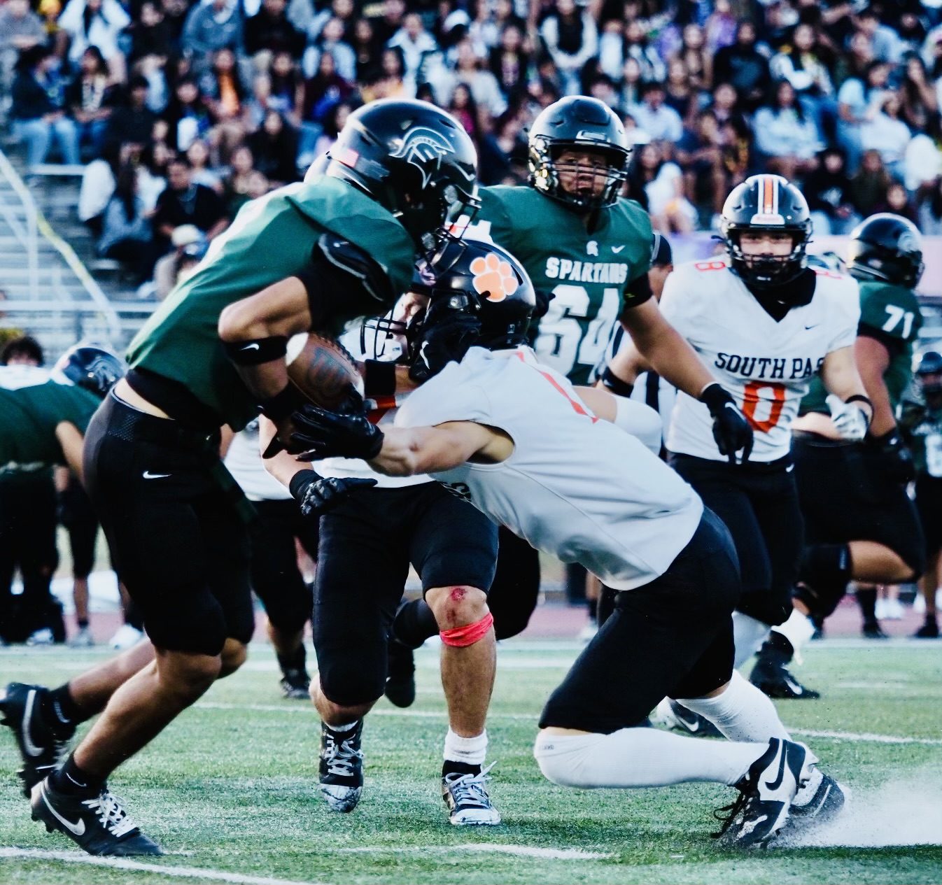 PHOTO: Richard de Lannoy | The South Pasadenan | South Pasadena High opened the 2024 football season Friday night, falling 28-0 to host Schurr. On Friday, the Tigers face Arcadia at 7 p.m. in a home game.