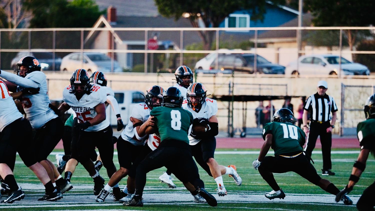 PHOTO: Richard de Lannoy | The South Pasadenan | South Pasadena High opened the 2024 football season Friday night, falling 28-0 to host Schurr. On Friday, the Tigers face Arcadia at 7 p.m. in a home game.
