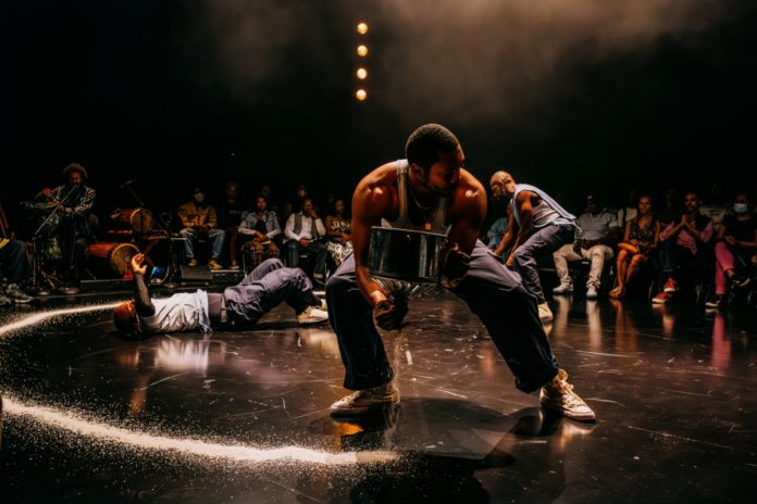 PHOTO: Jeff Lorch | The South Pasadenan | Alani Ilongwe, Malcolm Mays, and Sheaun McKinney in The Brothers Size at Geffen Playhouse.