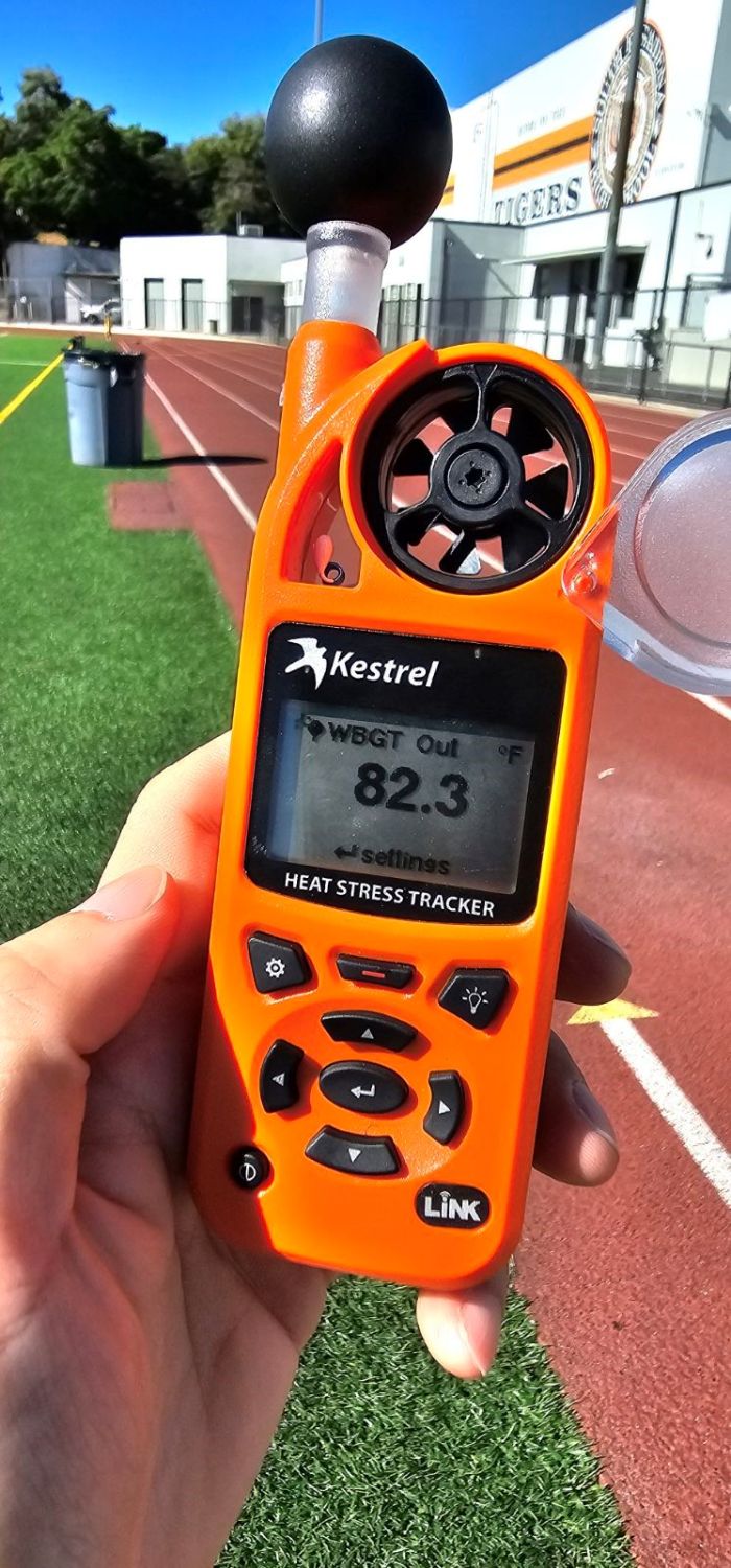 | The South Pasadenan | South Pasadena News PHOTO: provided by SPHS Athletics | The South Pasadenan | During heat advisories, South Pasadena High School Athletic Director CB Richards brings out a wet bulb thermometer, which measures temperatures using a unique, special bulb exposed to the air, helping to provide key information when severe, scorching weather conditions hit the region.