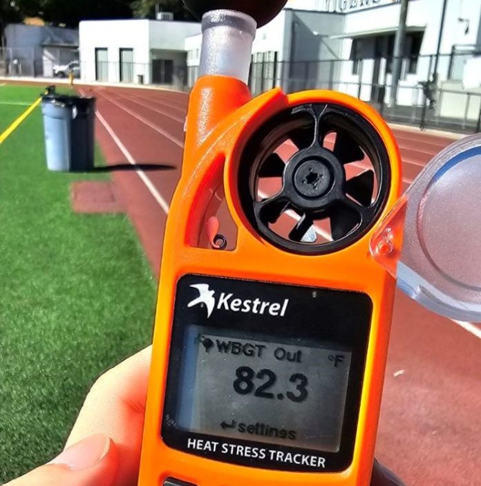 PHOTO: provided by SPHS Athletics | The South Pasadenan | During heat advisories, South Pasadena High School Athletic Director CB Richards brings out a wet bulb thermometer, which measures temperatures using a unique, special bulb exposed to the air, helping to provide key information when severe, scorching weather conditions hit the region.