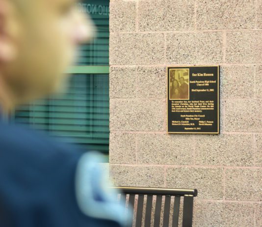 9/11 ceremony south Pasadena. The Hanson Family Plaque