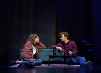 PHOTO: Mike Palma | The South Pasadenan | Amy Brenneman and Anders Keith in The Sound Inside on stage at Pasadena Playhouse.