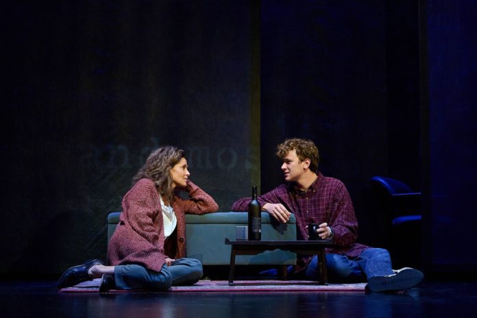 PHOTO: Mike Palma | The South Pasadenan | Amy Brenneman and Anders Keith in The Sound Inside on stage at Pasadena Playhouse.