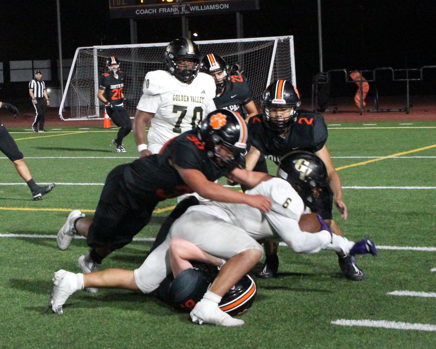 PHOTO: Henk Friezer | The South Pasadenan | South Pasadena High, now 2-2, dropped a 21-7 contest to Golden Valley, out of Santa Clarita, Friday night. The Tigers are now is gearing up to play their final non-league game on the road September 20 against Alhambra. After a bye, the Tigers then host Pasadena Poly October 4 in the Rio Hondo League opener.