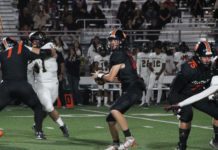 PHOTO: Henk Friezer | The South Pasadenan | South Pasadena High, now 2-2, dropped a 21-7 contest to Golden Valley, out of Santa Clarita, Friday night. The Tigers are now is gearing up to play their final non-league game on the road September 20 against Alhambra. After a bye, the Tigers then host Pasadena Poly October 4 in the Rio Hondo League opener.