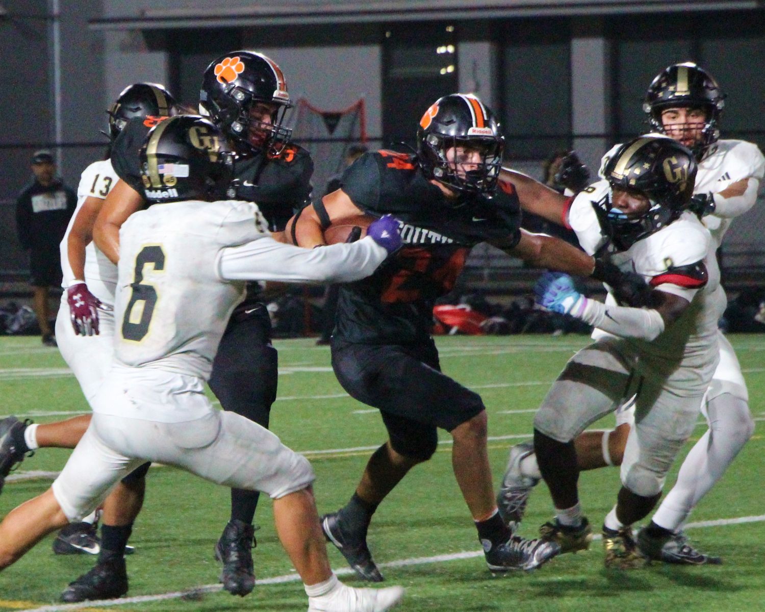 PHOTO: Henk Friezer | The South Pasadenan | South Pasadena High, now 2-2, dropped a 21-7 contest to Golden Valley, out of Santa Clarita, Friday night. The Tigers are now is gearing up to play their final non-league game on the road September 20 against Alhambra. After a bye, the Tigers then host Pasadena Poly October 4 in the Rio Hondo League opener.