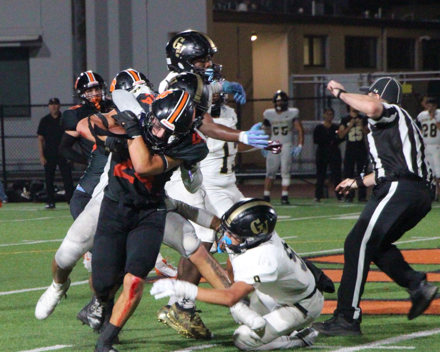 PHOTO: Henk Friezer | The South Pasadenan | South Pasadena High, now 2-2, dropped a 21-7 contest to Golden Valley, out of Santa Clarita, Friday night. The Tigers are now is gearing up to play their final non-league game on the road September 20 against Alhambra. After a bye, the Tigers then host Pasadena Poly October 4 in the Rio Hondo League opener.