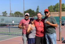Pickleball Tournament | The D.U.D.E.S. and Kiwanis Club Host 1st Annual Tourney at Orange Grove Park PHOTO: provided by The D.U.D.E.S. | The South Pasadenan | Pickleball Tournament organizers T Kurera, Michele Pusateri, Ittai Shadmon, and Mike Noe.