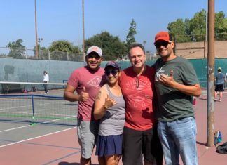 Pickleball Tournament | The D.U.D.E.S. and Kiwanis Club Host 1st Annual Tourney at Orange Grove Park PHOTO: provided by The D.U.D.E.S. | The South Pasadenan | Pickleball Tournament organizers T Kurera, Michele Pusateri, Ittai Shadmon, and Mike Noe.