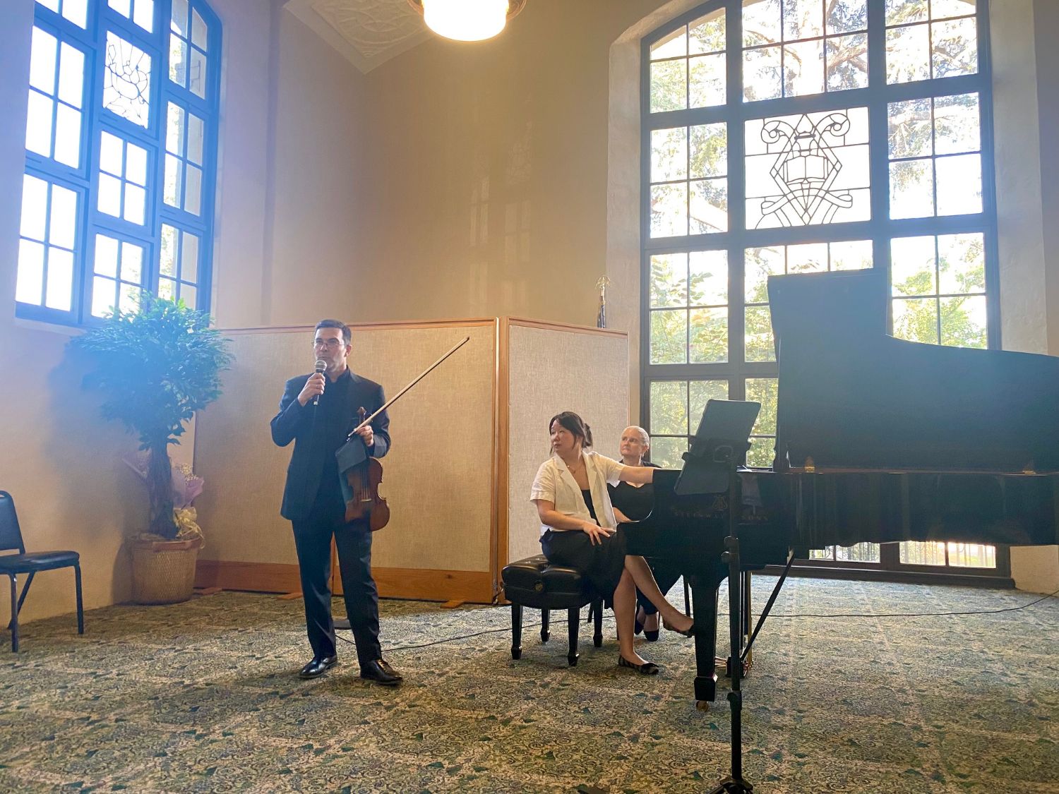 | The South Pasadenan | South Pasadena News PHOTO: Alisa Hayashida | The South Pasadenan | First Associate Concertmaster, violinist Nathan Cole, and concert pianist, Cindy Lam, perform at the Restoration Concert at South Pasadena Public Library.