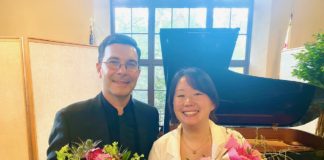 PHOTO: Alisa Hayashida | The South Pasadenan | First Associate Concertmaster, violinist Nathan Cole, and concert pianist, Cindy Lam, perform at the Restoration Concert at South Pasadena Public Library.