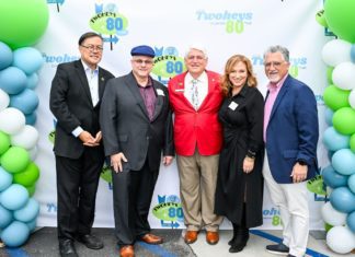 Twohey’s Restaurant Hosts 80th Anniversary Celebration PHOTO: Mike Kwok | The South Pasadenan | Celebrating Twohey’s Restaurant’s 80th Anniversary on Sept. 20 are (left to right) Assemblymember Mike Fong, District 49; Greg Mallis, Twohey’s co-owner; Alex Aghajanian, president, Pasadena Tournament of Roses; Tanya Christos, Twohey’s co-owner; and State Senator Anthony Portantino, 25th District.