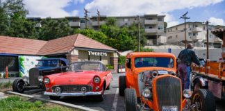 City of South Pasadena | National Teen Driver Safety Week PHOTO: Mike Kwok | The South Pasadenan | Vintage cars displayed at the anniversary event were sponsored by Trompers of Eagle Rock Car Club.