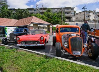 City of South Pasadena | National Teen Driver Safety Week PHOTO: Mike Kwok | The South Pasadenan | Vintage cars displayed at the anniversary event were sponsored by Trompers of Eagle Rock Car Club.