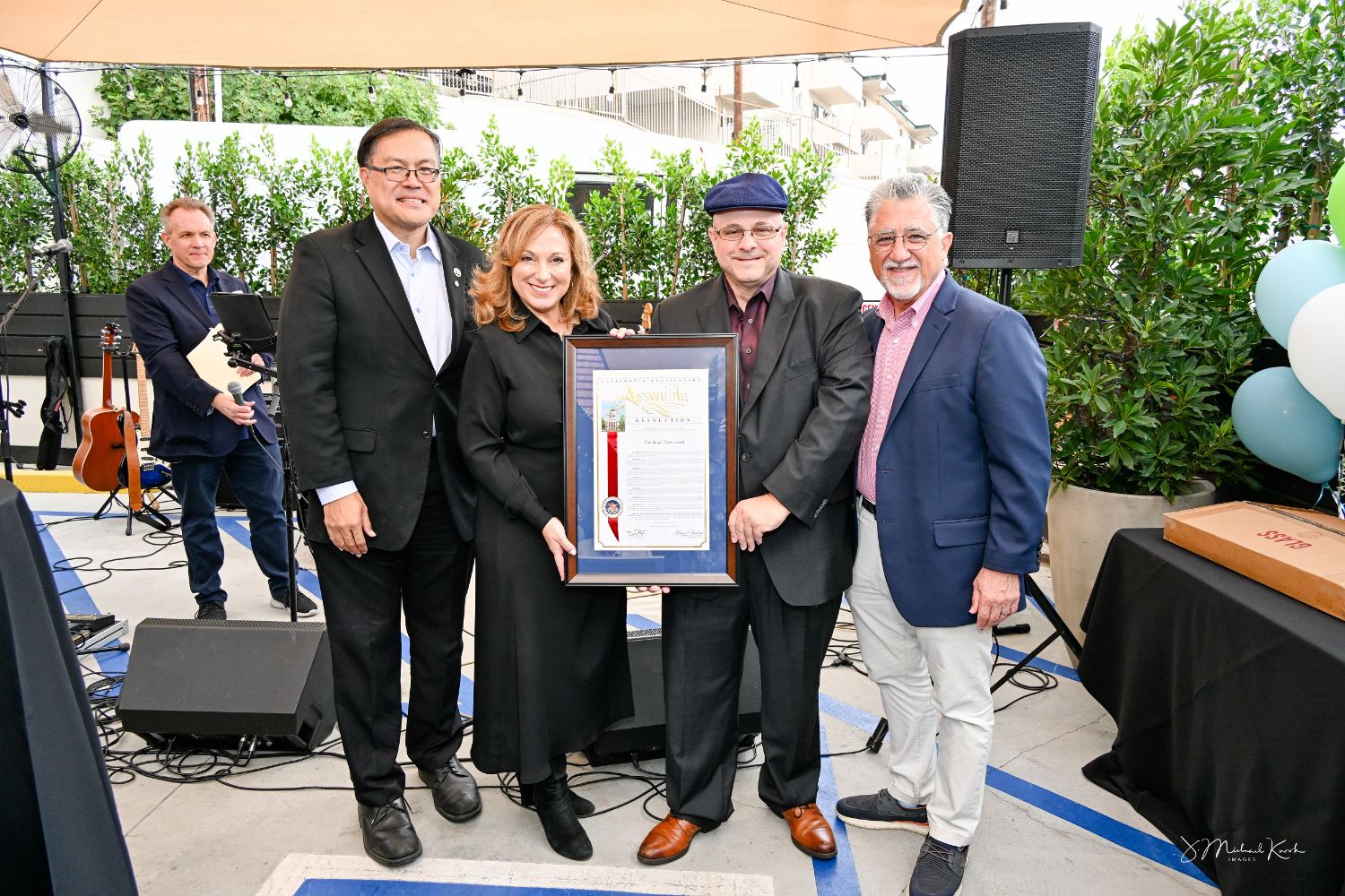 | The South Pasadenan | South Pasadena News PHOTO: Mike Kwok | The South Pasadenan | Tanya Christos and Greg Mallis (center), Twohey’s Restaurant owners, are presented with a members’ resolution from the state of California legislature by (left to right) Assemblymember Mike Fong, District 49, and State Senator Anthony Portantino, 25th District, at an 80th Anniversary event held at the eatery Sept. 20, 2023.