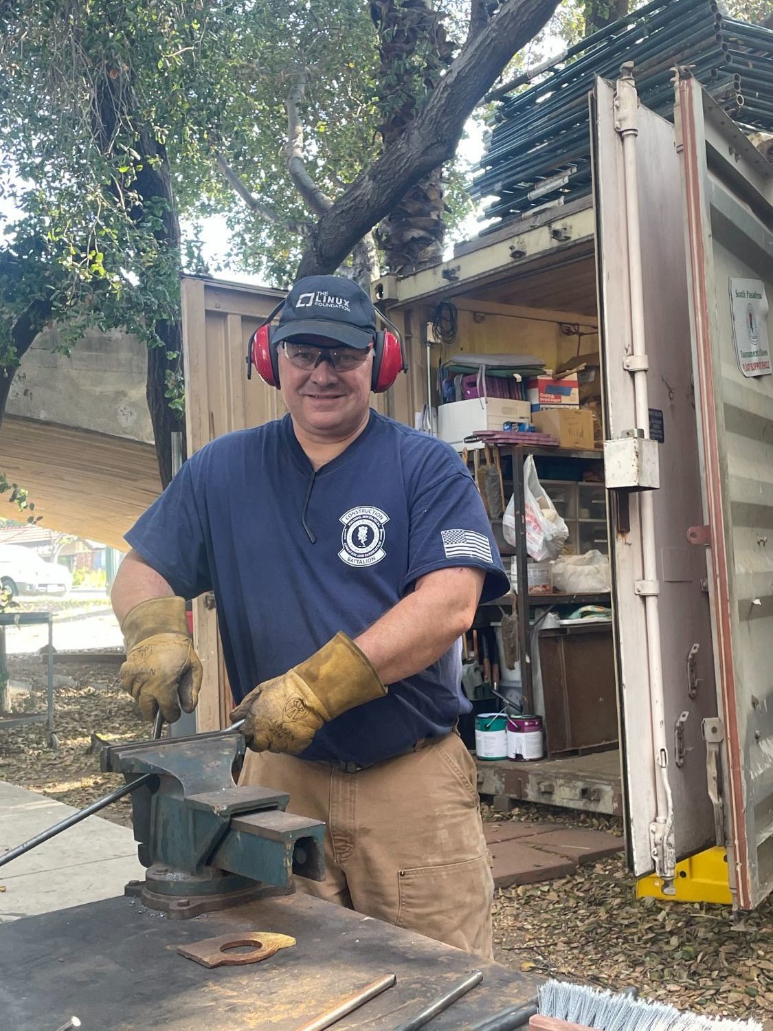 | The South Pasadenan | South Pasadena News PHOTO: Sally Kilby | The South Pasadenan | Construction Chair Rob Benjamin bends steel as he works on building the structure of the 2024 South Pasadena float, “Boogie Fever,” at the Sept. 23 workday at the War Memorial Building float site.