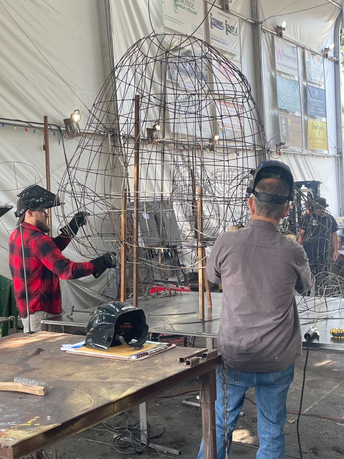 | The South Pasadenan | South Pasadena News Construction crew members (left to right) Bryce Quinn and Kris Nagle create the orangutang that will appear on “Boogie Fever,” South Pasadena’s 2024 float.