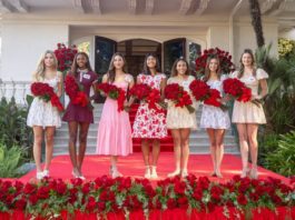 PHOTO: provided by Tournament of Roses | The South Pasadenan | 2025 Rose Court - left to right: (#299) Lisette Parker, Maranatha High School; (#313) Saniyah Brunston, John Muir High School; (#311) Lara Georgian, Mayfield Senior School; (#260) Natalia Pradhan, Flintridge Preparatory School; (#077) Simone Ball, Arcadia High School; (#273) Lindsay Charles, Westridge School; (#060) Kate Kelly, La Cañada High School.