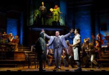 PHOTO: T Charles Erickson | The South Pasadenan | (from top left clockwise) Matthew Patrick Quinn, Lana Gordon, J. Antonio Rodriguez, Will Mann, Amaya Braganza and company in the Hadestown North American Tour 2023.