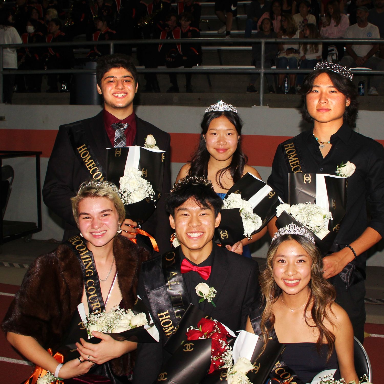 PHOTO: Henk Friezer | The South Pasadenan | SPHS 2023 Homecoming Court L-R: front row: Lilian Sherman, Colin Wong, Olivia Alphonso. back row: Omar Soufir, Leighton Kwok, Jason Tsogtgerel.