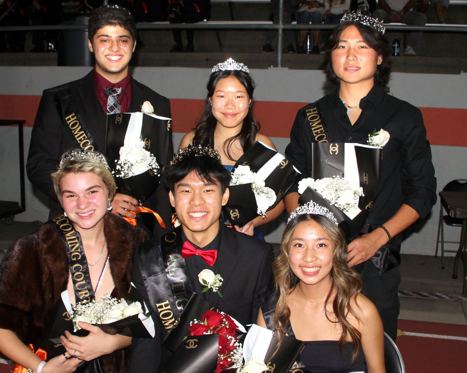 PHOTO: Henk Friezer | The South Pasadenan | SPHS 2023 Homecoming Court L-R: front row: Lilian Sherman, Colin Wong, Olivia Alphonso. back row: Omar Soufir, Leighton Kwok, Jason Tsogtgerel.