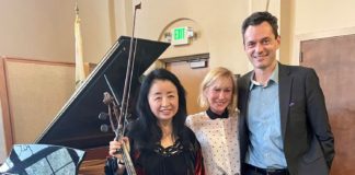 PHOTO: provided by Friends of South Pasadena Library | The South Pasadenan | Cellist Cecilia Tsan and pianist Steven Vanhauwaert pictured with composer Nan Schwartz.
