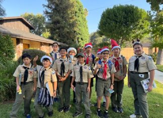 PHOTO: provided by Troop 7 | The South Pasadenan | Troop 7 fundraising by selling holiday greenery in South Pasadena.
