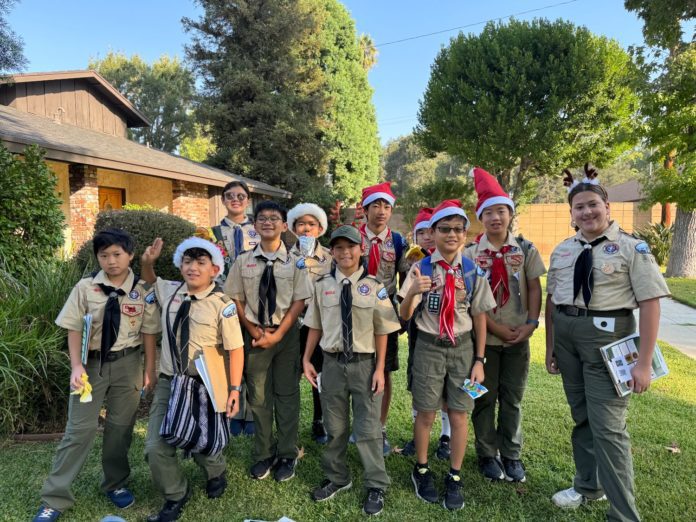 PHOTO: provided by Troop 7 | The South Pasadenan | Troop 7 fundraising by selling holiday greenery in South Pasadena.