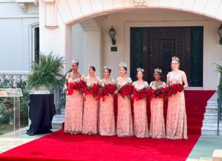 PHOTO: Jonathan Williams | The South Pasadenan | Rose Queen 2024, Naomi Stillitano, with the Rose Court | Emmerson Tucker, Blair High School, Trinity Dela Cruz, Marshall Fundamental School, Olivia Bohanec, La Salle College Preparatory, Rose Queen Naomi Stillitano, Arcadia High School, Phoebe Ho, South Pasadena High School, Mia Moore-Walker, Flintridge Preparatory School, and Jessica Powell, Flintridge Preparatory School.