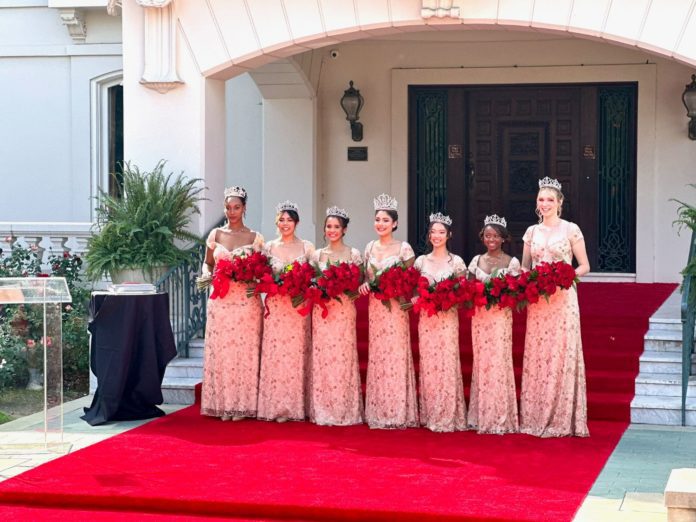PHOTO: Jonathan Williams | The South Pasadenan | Rose Queen 2024, Naomi Stillitano, with the Rose Court | Emmerson Tucker, Blair High School, Trinity Dela Cruz, Marshall Fundamental School, Olivia Bohanec, La Salle College Preparatory, Rose Queen Naomi Stillitano, Arcadia High School, Phoebe Ho, South Pasadena High School, Mia Moore-Walker, Flintridge Preparatory School, and Jessica Powell, Flintridge Preparatory School.