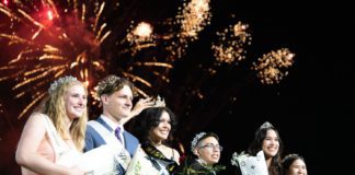 PHOTO: Kaitlyn Lee | South Pasadenan News | L-R: Reese Buckley (senior), Samuel Whitman (senior), Isabella Castro (senior) and the Most Royal Tiger, Jordan Zumba (freshman), Radine Simpson (junior), and Kelsey West (sophomore) make up the Tiger Royal Court at South Pasadena High School's Homecoming 2024.