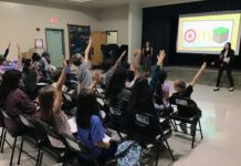 PHOTO: provided by SPUSD | The South Pasadenan | SPHS Virtual Enterprise students teach Arroyo Vista students marketing tips in preparation for the AV Marketplace.