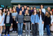 West Coast Premier of Classic French Film Enthralls SPHS French Students PHOTO: Shelee Luna | South Pasadenan News | SPHS French students and their teacher Erin Kanner pause outside of the Director’s Guild of America during a field trip.