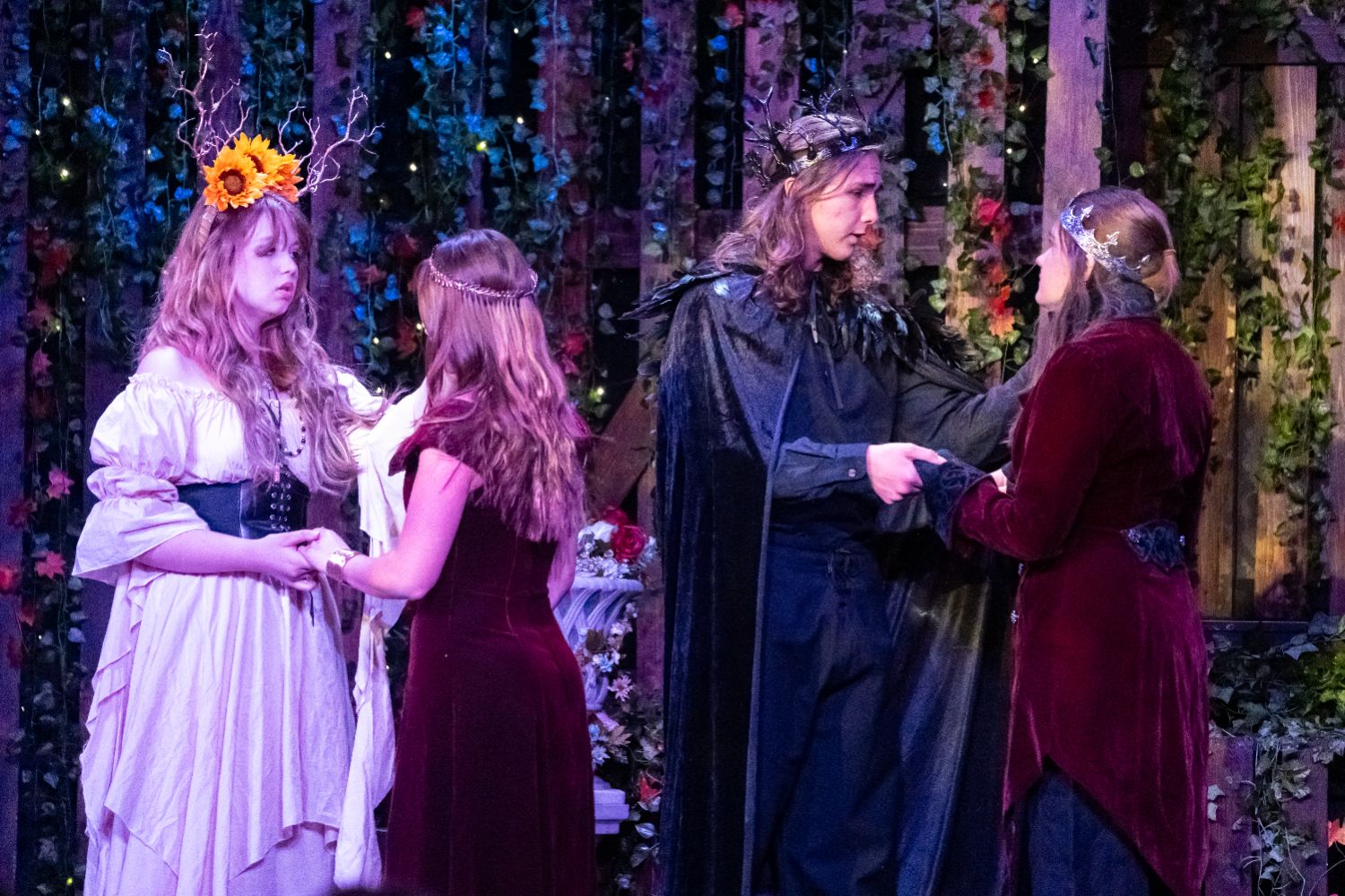 PHOTO: Emiko Esmiller | South Pasadenan News | Alexandra Gossett, Belen Belavek, Dashiell Roll, and Keira Adams in Midsummer Night's Dream at South Pasadena High School.