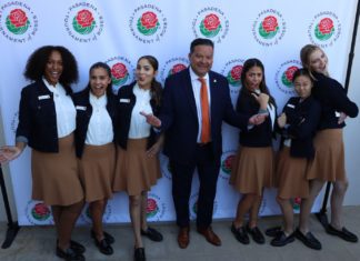 PHOTO: Tournament of Roses | The South Pasadenan | 2024 Rose Court with Pasadena Mayor Victor Gordo at the Tournament of Roses Community Open House.