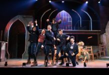 PHOTO: Jenny Graham | The South Pasadenan | (L to R) Marcus Phillips, Jaylen Baham, Thomas Winter, James Everts, Evan Pascual, and CJ Cruz perform “Bitch of Living” in Spring Awakening at East West Players.