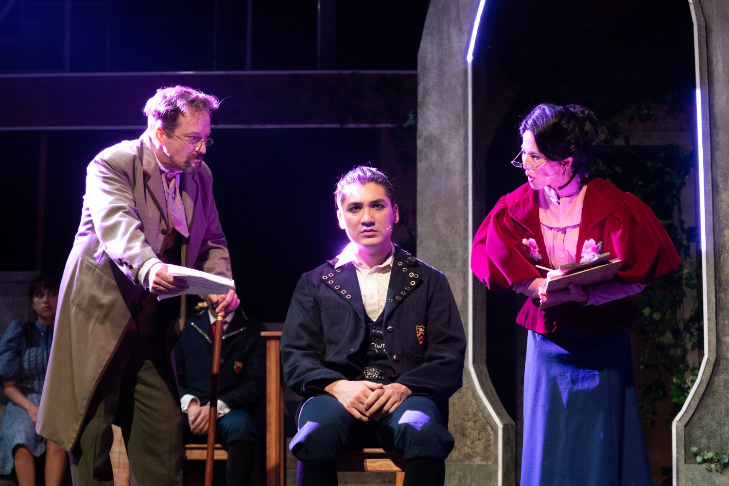 | The South Pasadenan | South Pasadena News PHOTO: Jenny Graham | The South Pasadenan | Daniel Blinkoff as Headmaster Knochenbruch (left), Thomas Winter as Melchior Gabor (center), and Tamlyn Tomita as Fräulein Knuppeldick in Spring Awakening at East West Players