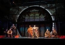 Pacific Overtures Bears Witness to History PHOTO: Teolindo | South Pasadenan News | Gemma Pedersen, Adam Kaokept, Nina Kasuya, Kit DeZolt, Gedde Watanabe, Kerry K. Carnahan, Kavin Panmeechao, and Scott Keiji Takeda in Pacific Overtures at East West Players.
