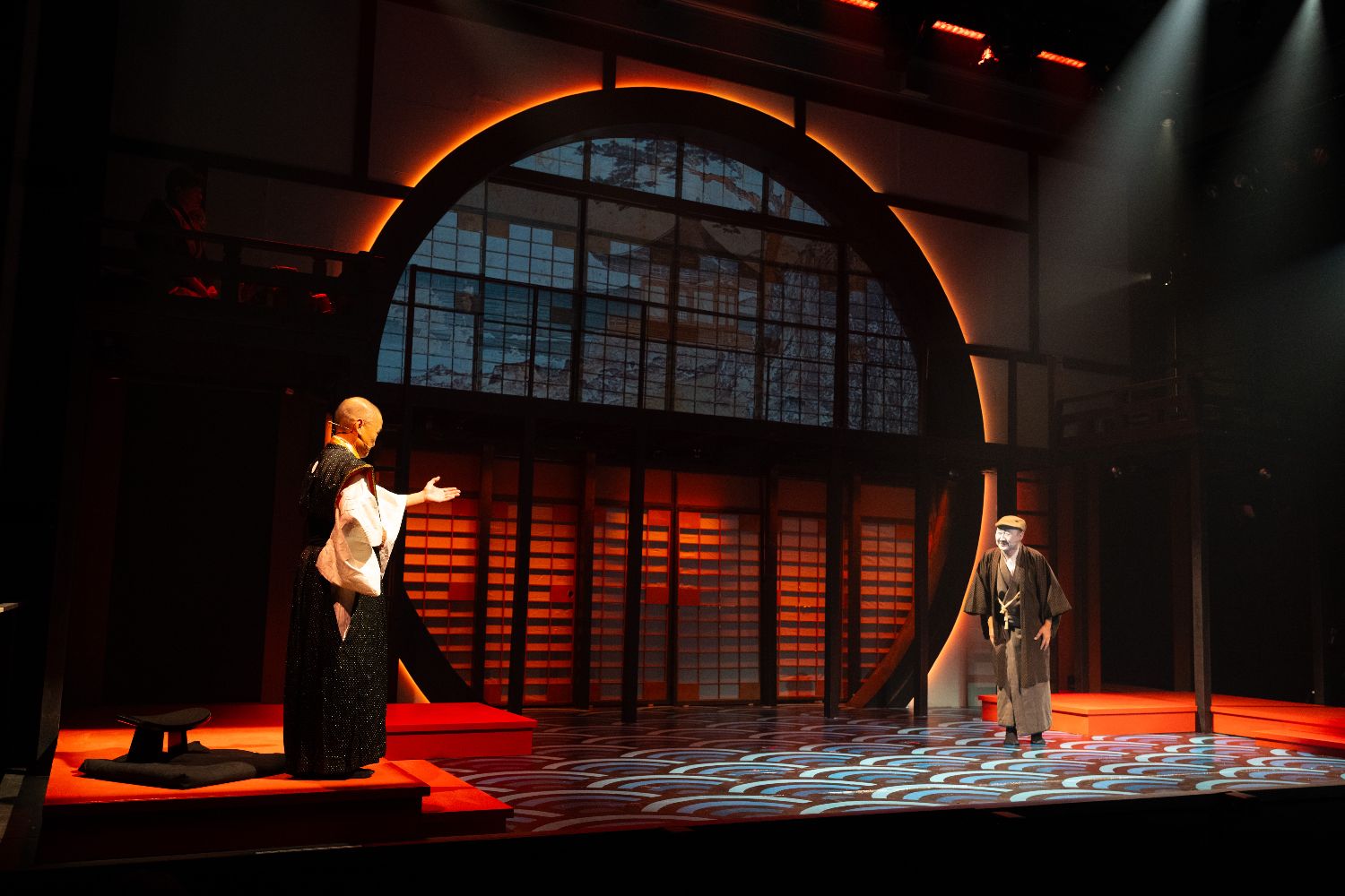 PHOTO: Teolindo | South Pasadenan News | Jon Jon Briones as the Reciter (left) and Gedde Watanabe as the Old Man (right)performing “Someone in a Tree” in Pacific Overtures at East West Players.