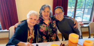 PHOTO: Alisa Hayashida | The South Pasadenan | South Pasadena seniors Kathrin Richards, Cynthia Lopez, and Linda Kubo attend the Thanksgiving celebration at the War Memorial Building.