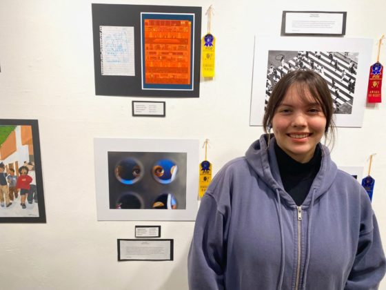 PHOTO: Alisa Hayashida | The South Pasadenan | Visual artist Elsie Huang at the 2023 PTSA Reflections exhibit at SPARC Gallery.