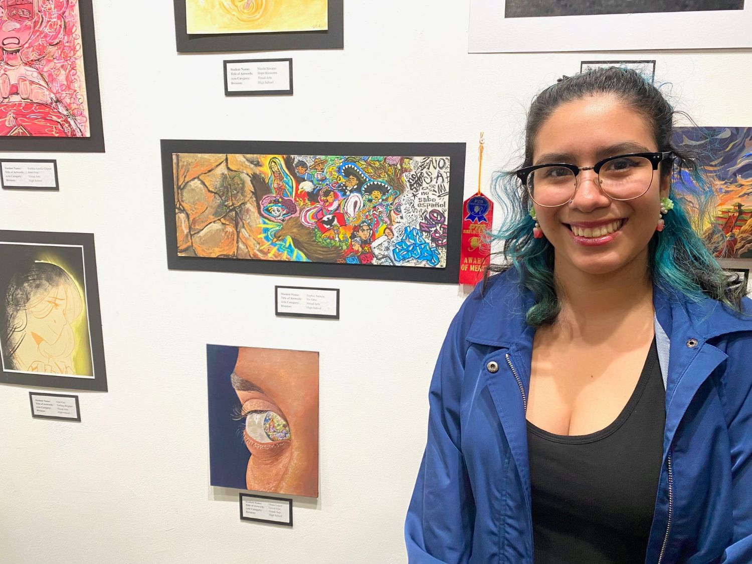 | The South Pasadenan | South Pasadena News PHOTO: Alisa Hayashida | The South Pasadenan | Visual arts exhibitor, Sophia Atencio at the 2023 PTSA Reflections exhibit at SPARC Gallery.