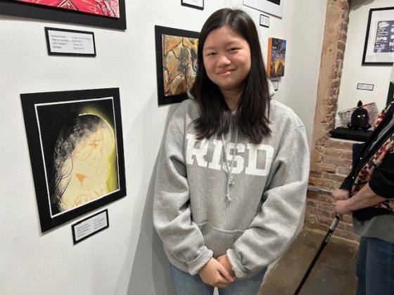 PHOTO: provided by Aimee Levie | The South Pasadenan | Visual Arts exhibitor, Lisa Kao at the 2023 PTSA Reflections Exhibit at SPARC Gallery.