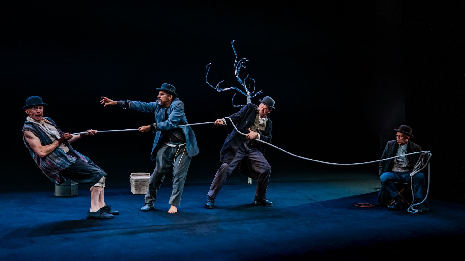 PHOTO: Jeff Lorch | South Pasadenan News | Adam Stein, Aasif Mandvi, Rainn Wilson, and Conor Lovett in Waiting for Godot at Geffen Playhouse.