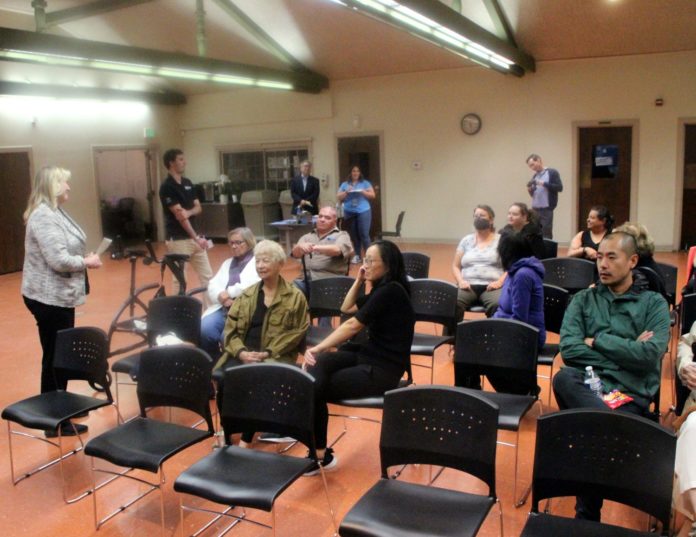 PHOTO: Henk Friezer | The South Pasadenan | Community Services Director, Sheila Pautsch, answers questions at the City's Open House on transit held at the Senior Center November, 14, 2023