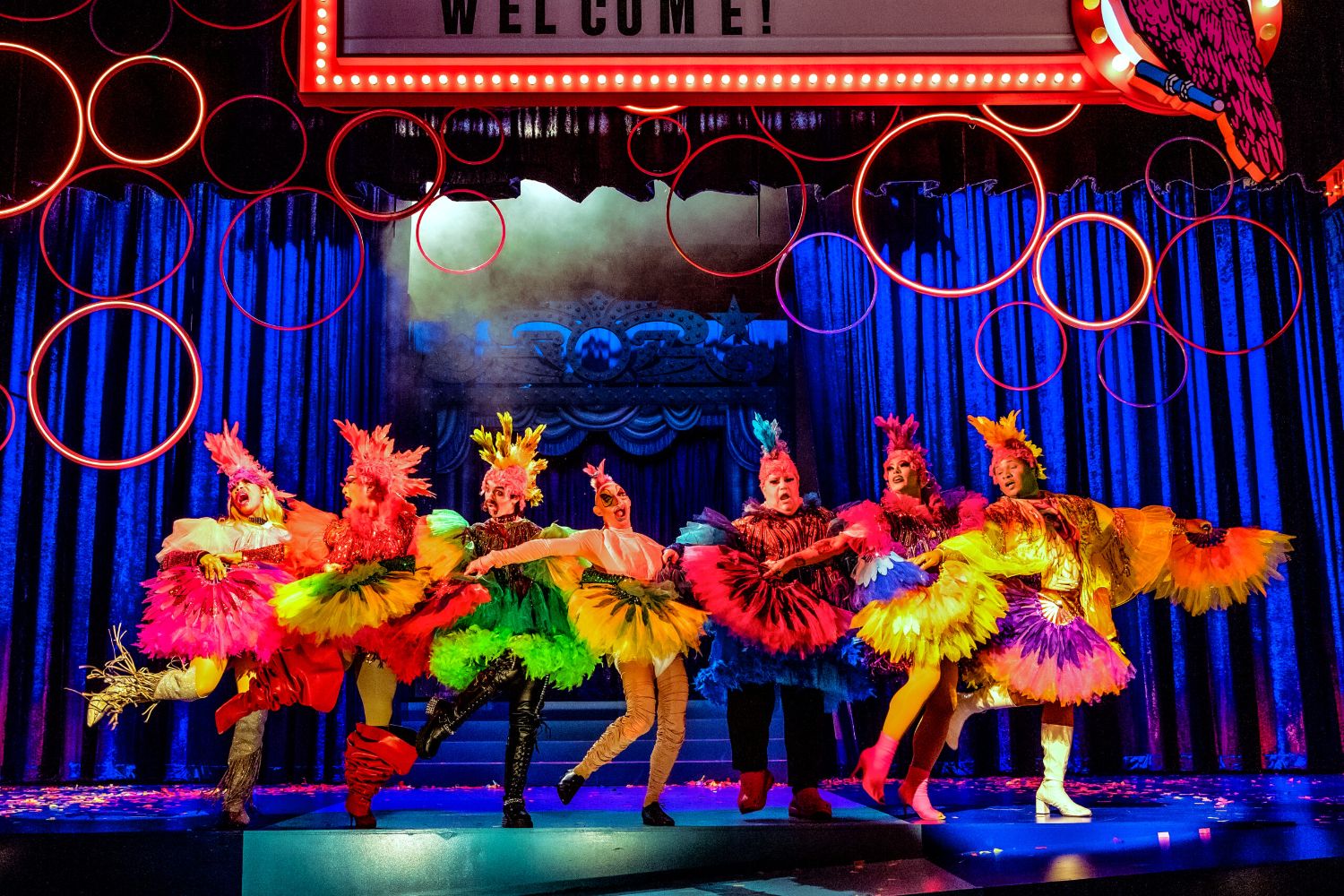 | The South Pasadenan | South Pasadena News PHOTO: Jeff Lorch | The South Pasadenan News | Rhoyle Ivy King, Kay Bebe Queue, Ellen Soraya Nikbakht, Cody Brunelle-Potter, Paul Vogt, Salina EsTitties, and Suni Jade Reed in La Cage aux Folles at Pasadena Playhouse.