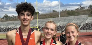 PHOTO: provided by SPHS Cross Country | The South Pasadenan | SPHS runners Keeran Murray, Abby Errington, and Saidbh Byrne at the CIF Finals