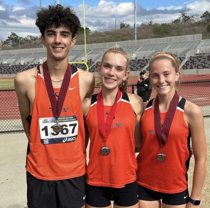 PHOTO: provided by SPHS Cross Country | The South Pasadenan | SPHS runners Keeran Murray, Abby Errington, and Saidbh Byrne at the CIF Finals